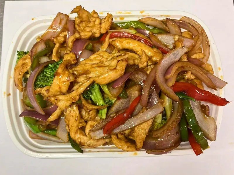 Crispy chicken stir-fried with broccoli, peppers & onions at King Wok, a Chinese Restaurant in Powdersville.